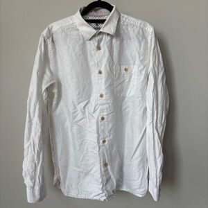 Ted Baker White Linen &‎ Cotton Button Down Shirt Size 5/XL